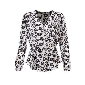 CAbi Rosette Blouse - wrap style - Black and White - size XS